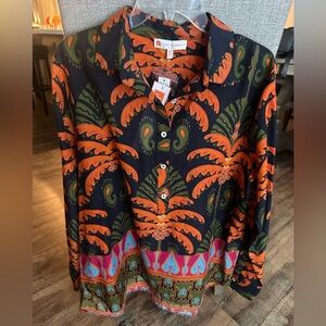 Jude Connally  XL Multi Color Paisley Tropical Boho Tunic Aztec Navy NWT